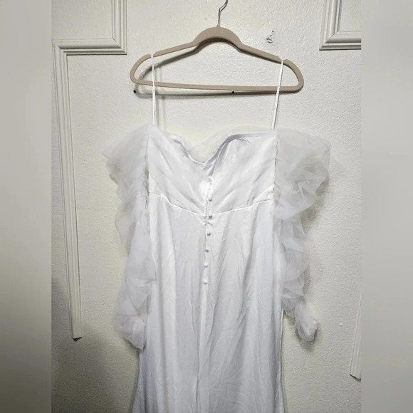 Lulu's Eternal Bliss White Tulle Off-the-Shoulder Bustier Maxi Dress XL Bridal - Picture 9 of 12